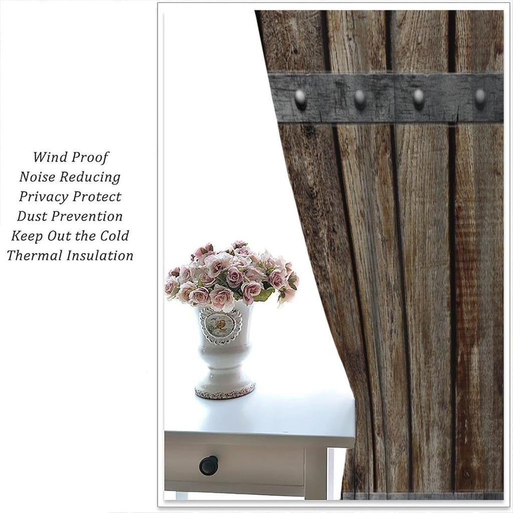 Brown Wooden Curtains   Rustic Old Plank Western Vintage Farmhouse Barn Door Prints Blackout Rod Pocket Window Treatments Drapes