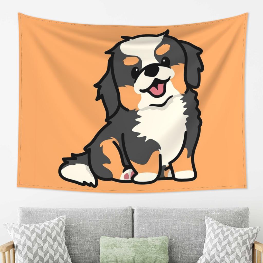 Cute Bernese Mountain Dog Puppy Tapestry Decor Art Aesthetic Tapestries for Living Room Bedroom Home Wall Cloth Wall Hanging