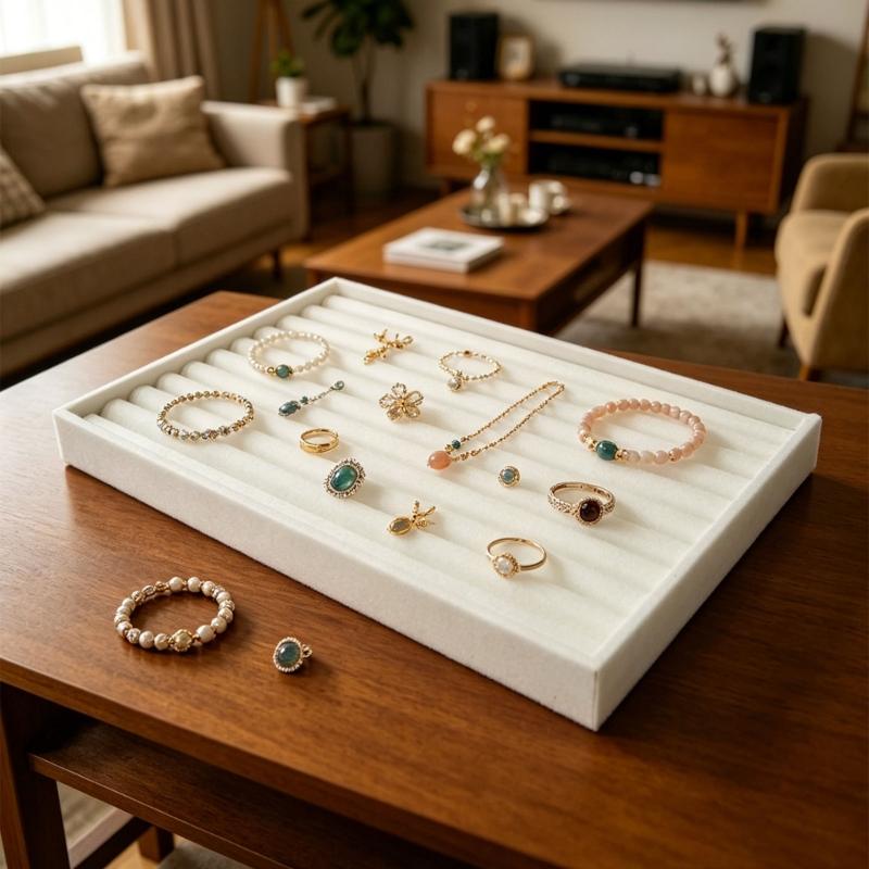 Jewelry Storage Tray Fabric Lined 35x24cm Container For Rings Necklaces Earrings And Bracelets Featuring Secure Structure