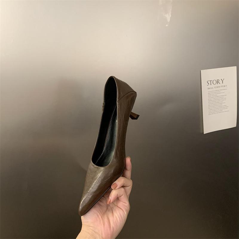 Nuovi tacchi alti a punta con scollatura bassa per primavera e autunno, stampa leopardata, alla moda, versatili, con temperamento, per il commuting, tacco basso, kitten heels e scarpe singole