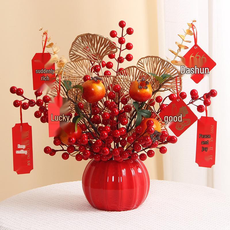 Luksusowa Dekoracja Owoc Granatu Chińskiego: Czerwone Sztuczne Kwiaty i Ozdoby