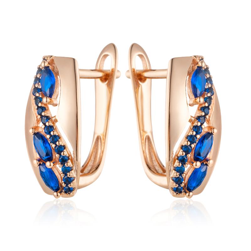 

Овальные серьги-капли с синим цирконием для женщин, гладкие винтажные ювелирные изделия золотого цвета синий