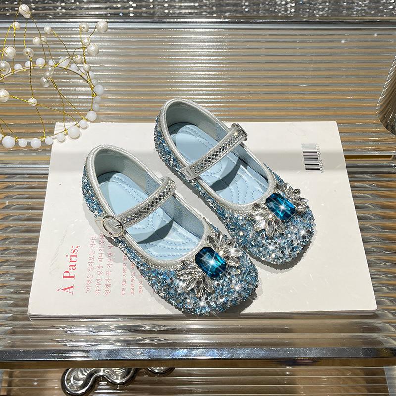 Girls' princess shoes 2026 spring and autumn new rhinestone shiny Elsa catwalk shoes non-slip soft-soled women's treasure Doudou shoes