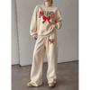 Women's Christmas MAMA Print Sweatshirt & Drawstring Straight-Leg Pants Set with Bowknot – Cozy & Stylish Casual Sportswear