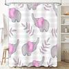 Watercolor Grey Elephant Shower Curtain Kids Bathroom Decor with Leaves Pink Checkers Rectangular Hook Rings Included (84 x 72)