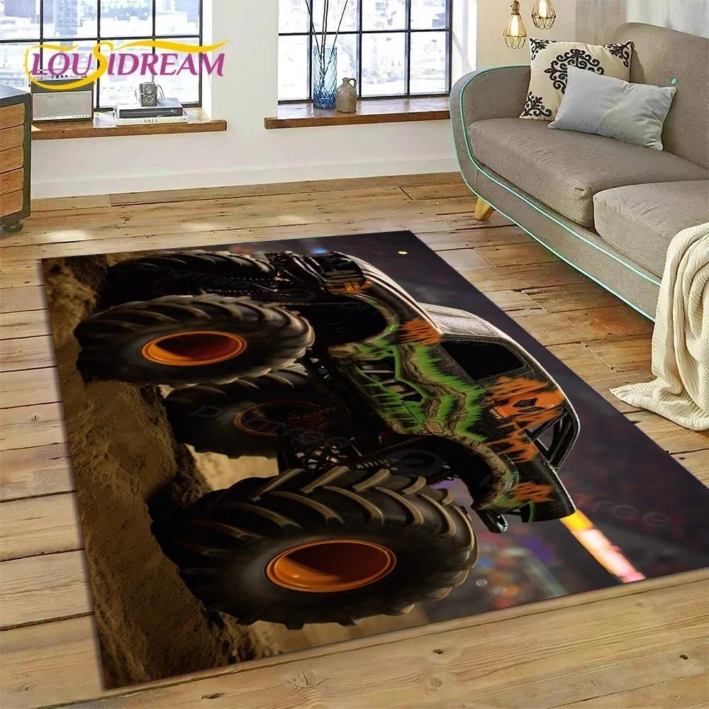 Tapete de Desenho Animado Monster Truck Monster Jam para Quarto Sala de Estar Decoração de Casa Sofá, Jogo Infantil Grande Tapete de Chão Decorativo
