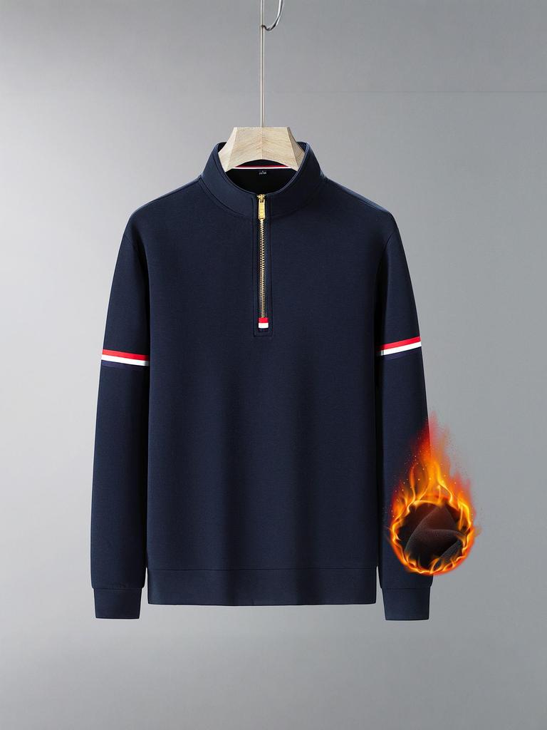 Men's Plus Size Retro Half-Zip Fleece Hoodie - Thick, Loose, Stand Collar for Spring, Autumn, Winter.