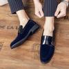 Fashion Men Business Dress Shoes Round Toe One Step Business Office Lefu Shoes Velvet Leather Side Buckle Gentlemen Banquet Social Shoes
