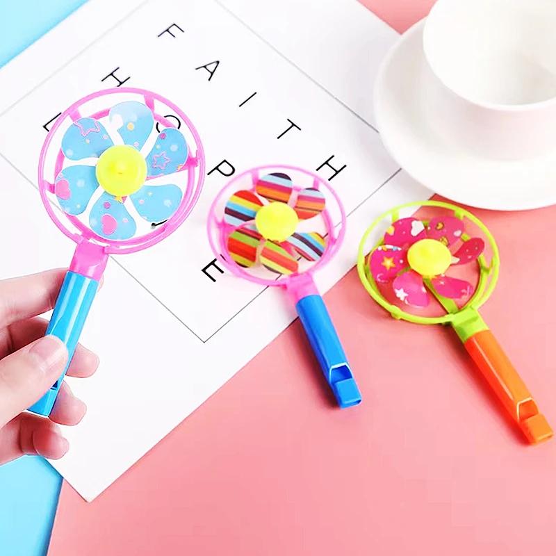 12Pcs Candy Colored Whistle Windmill Game Birthday Party Gift Plastic Colored Whistling Windmill Windmill Toy