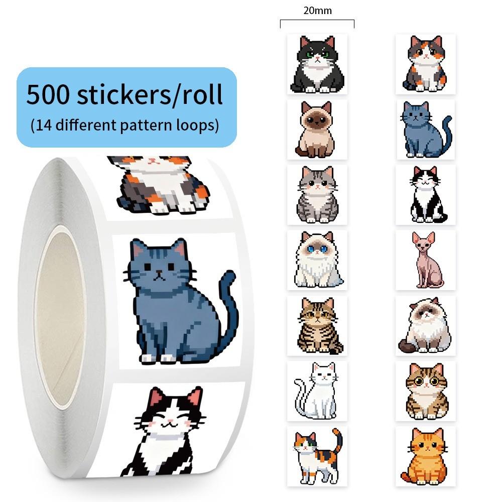 500 Pcs/Roll Cute Pixel Cat Stickers - Adorable Rolled Decals for Notebook & DIY Craft Embellishment RecordingYourLife Store