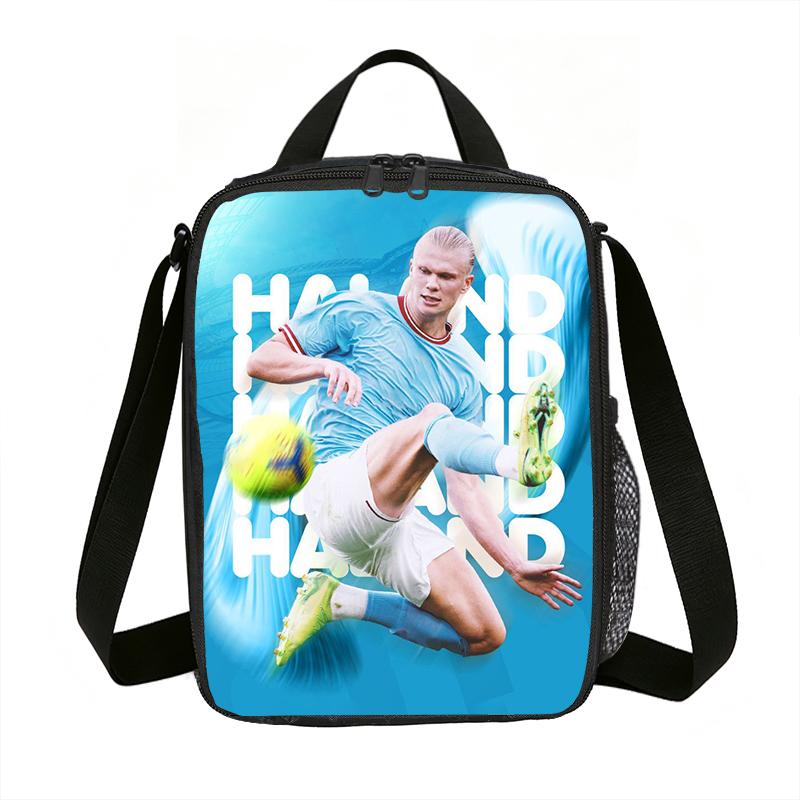 Leer, Reis Geïsoleerde Lunchtassen Haaland Thermische Tas Voetbalster Lunchcontainer Lekvrije Tote Lunchbox Voedselopbergzakken