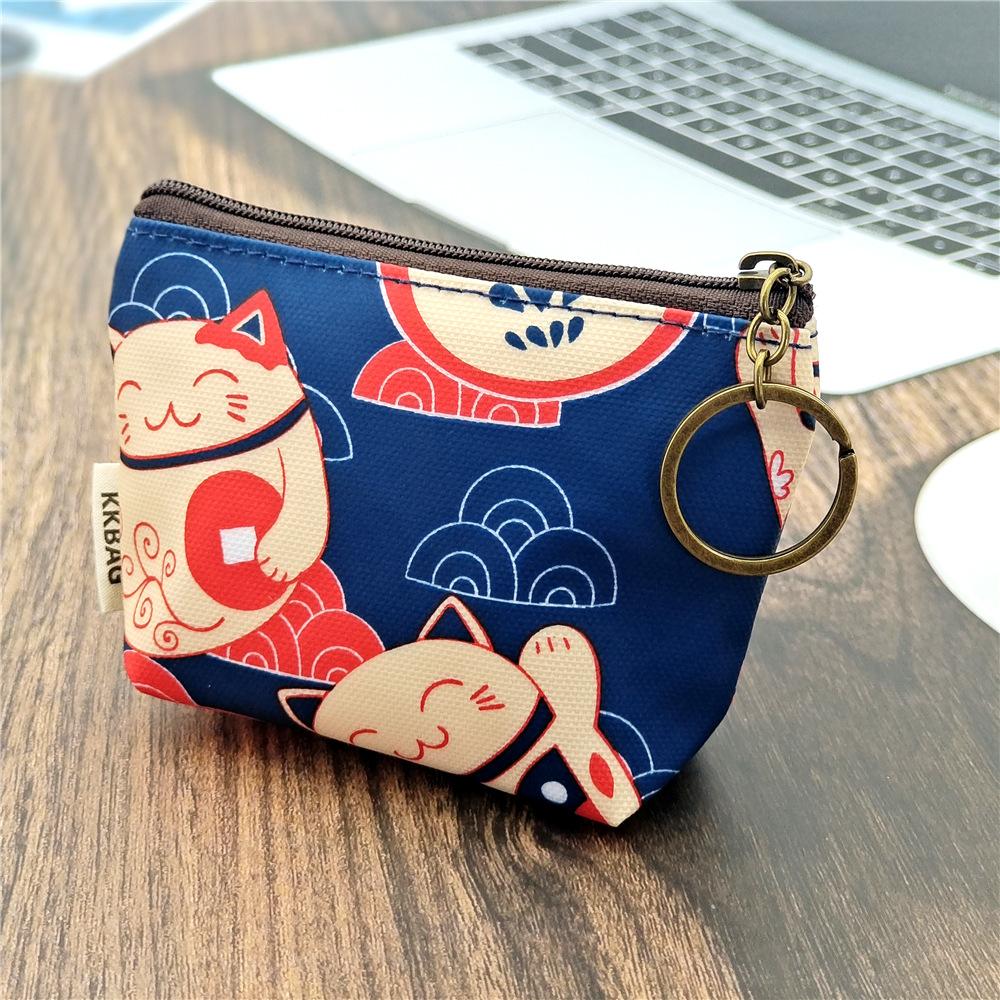 Women Polyester Waterproof Cartoon Print Keychain Wallet Small Organizer Pouch Ladies Money Bag Coin Purse for Children Girl Boy