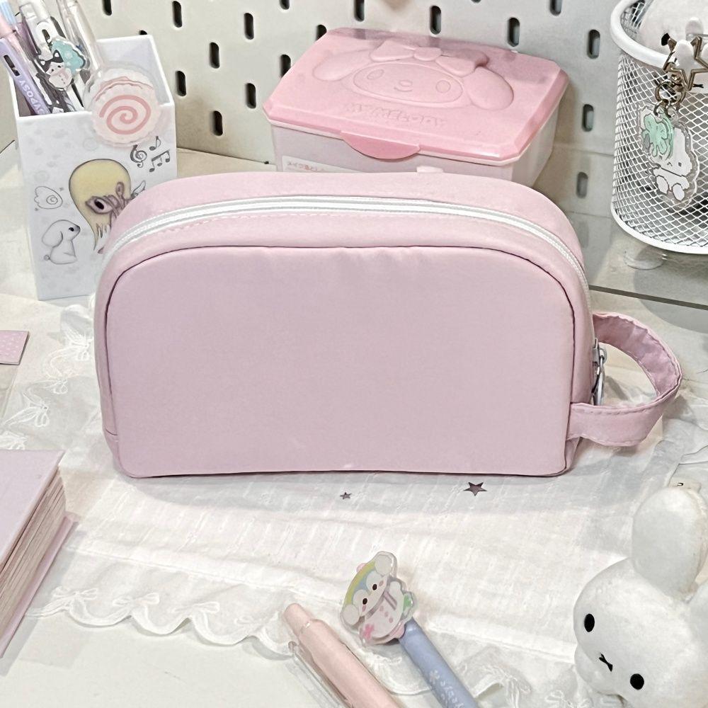 Cherry Blossom Pink Polka Dot Foldable Pencil Case – Stylish and Cute Student Stationery Bag