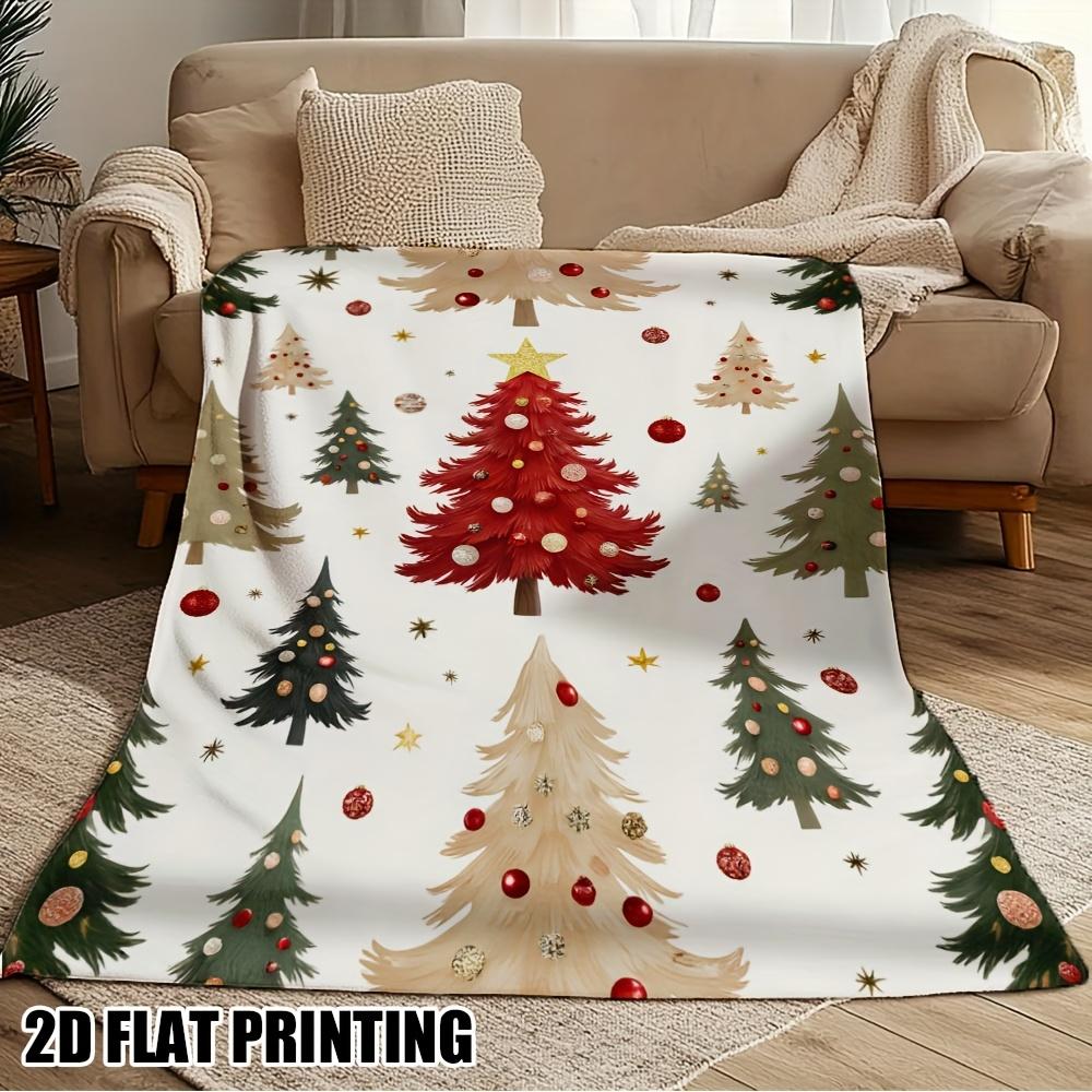 Christmas Trees Pattern Flannel Throw - Soft Cozy Retro Design for Sofa, Bed, Office - All-Season Festive Decor