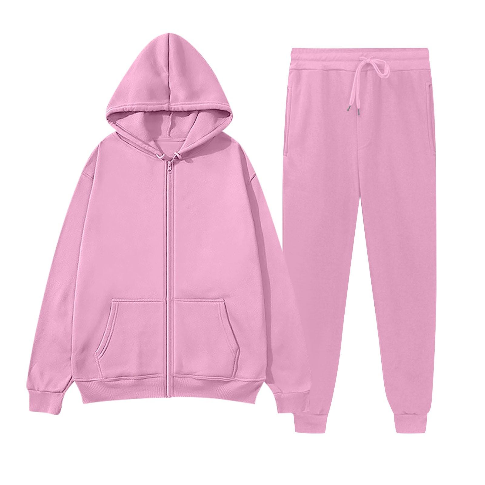 

Женский модный повседневный однотонный спортивный комплект Fashion Hugh, кардиган с капюшоном, толстовка + спортивные штаны XXXL розовый