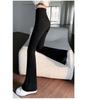 Yuoku Flare Comfortable and Long Pants for Spring and High Relaxed Flare Effect Black for Heights Women's Pants, Stretchy, Autumn, Waist, Versatile,