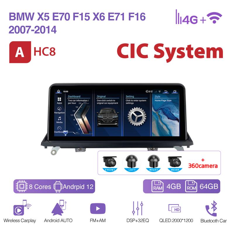 10.25Inch For BMW X5 E70 F15 X6 E71 F16 2007-2014 GPS Navigation Car Multimedia Video Player Radio CarPlay 4G 360Camera CIC& CCC