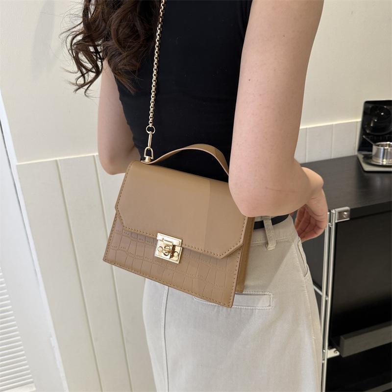 Simple and fashionable bag 2025 new summer casual solid color crocodile pattern small square bag casual messenger shoulder bag