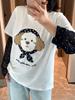 Shuangtian 2026 Plus Size Women's T-Shirt with Mesh Sleeves & Cartoon Embroidery