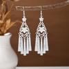Ethnic Miao Silver Tassel Earrings - Retro Long Dangle Scenic Studs for Women