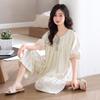 Pajamas women's pure cotton summer thin short-sleeved nine-point pants 1011 new integrated large-size loungewear set with chest pads