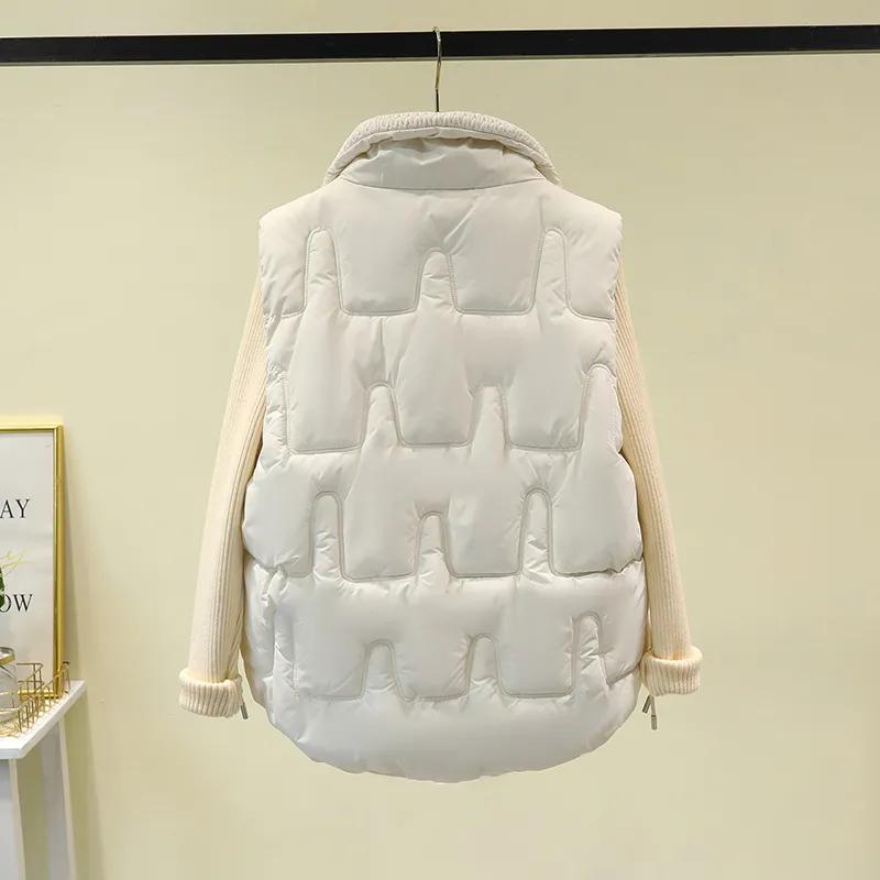 Women's Autumn/Winter Short Stand-up Collar Vest Simple Patchwork Sleeveless Jacket