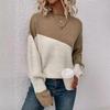 Color Block Loose Knit Sweater - Women's Casual Long Sleeve Round Neck Top