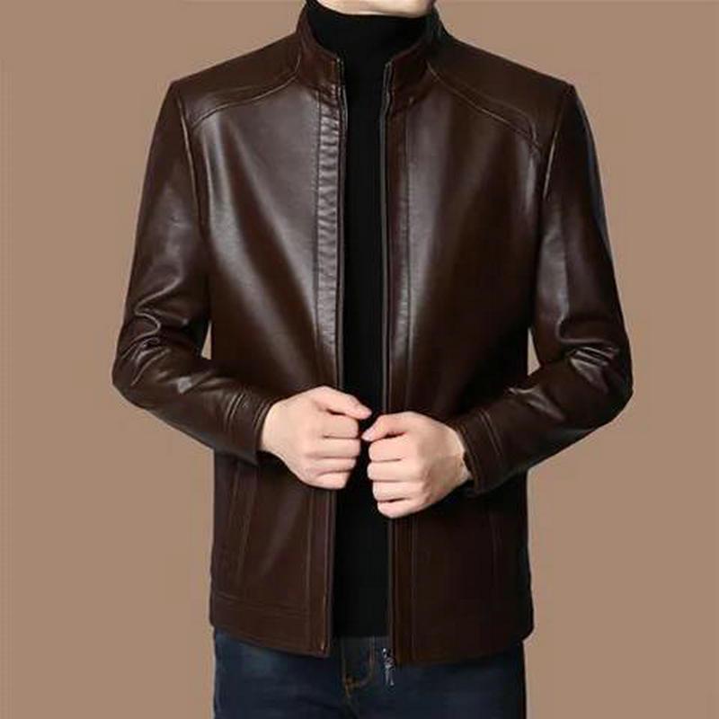 2024 Men's Winter PU Leather Jacket - Slim Fit for Middle-Aged and Elderly
