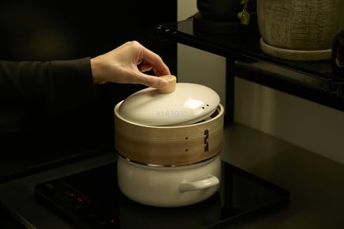 Fuji Enamel [Authentic] White Enamel Pot with Steamer, Steamer and Pot Compatible, Steamer and Pot Functions