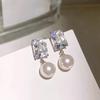 Huitan Elegant Bright CZ Drop Earrings with Imitation Pearl Female Trendy Delicate Ear Accessories Chic Wedding Bridal