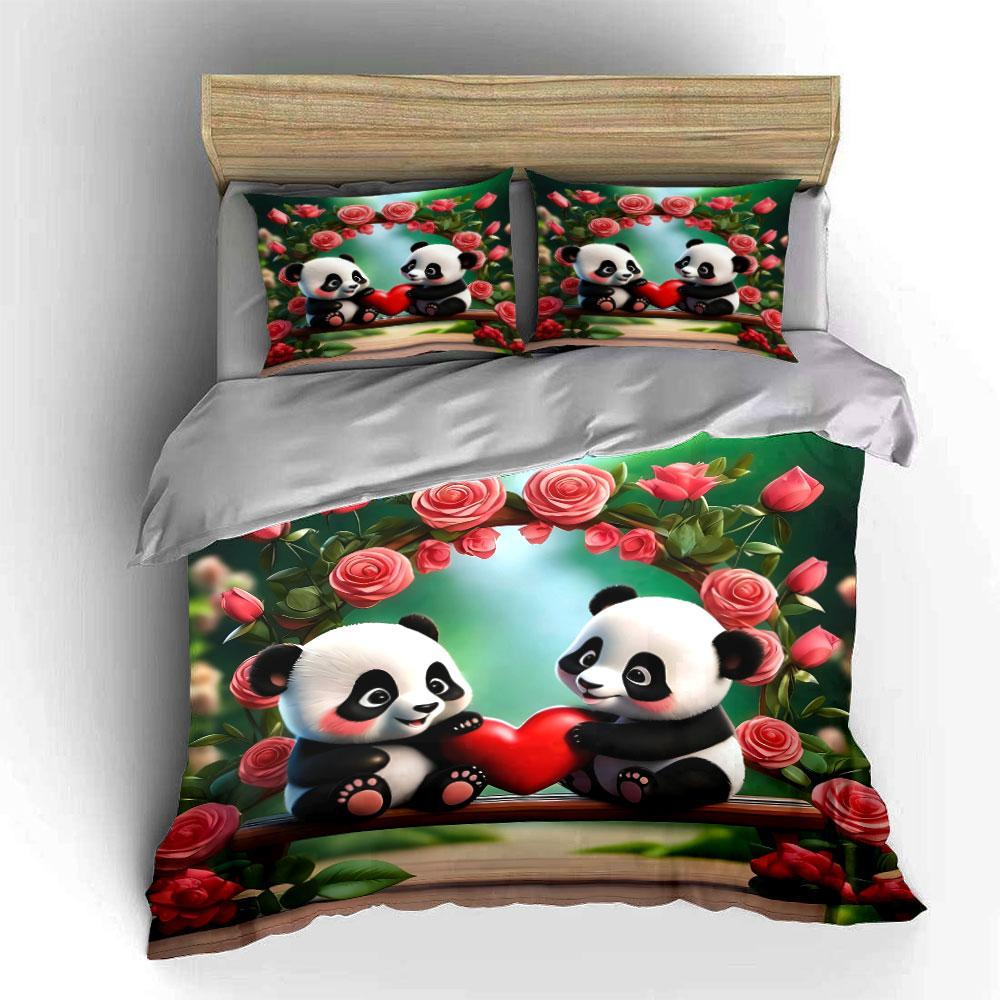 Romantic Panda Gift Set Decor Soft Comfortable Duvet Cover Bedding Set Included 1*Duvet Cover & 2*Pillowcases, Gift