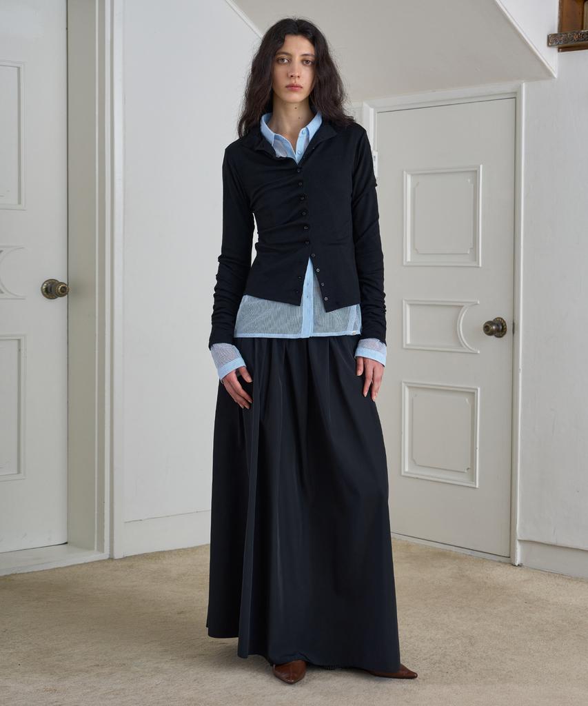 Simeteuligpeosenteu Button Shirring Jersey Top / Black
