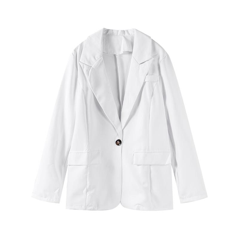 Women Solid Elegant Office Casual Commuting Coat Lapel Long Sleeve Blazer Single Breasted Pockets Jackets Spring Autumn Thin Fashion Overcoat