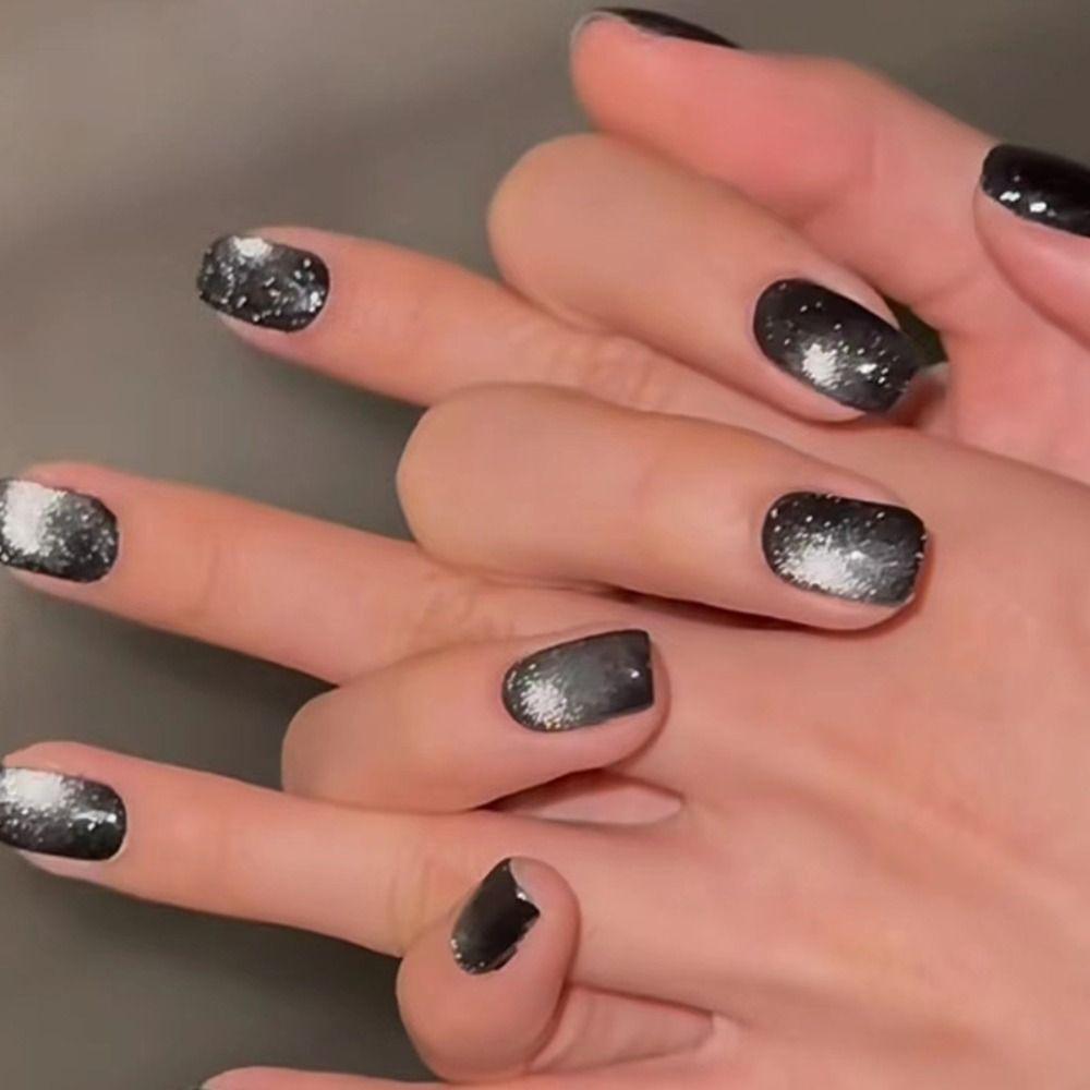 24PCS Cat Eye Press on Nails Short Artficial Nails Reusable Acrylic Nails  DIY Manicure Art