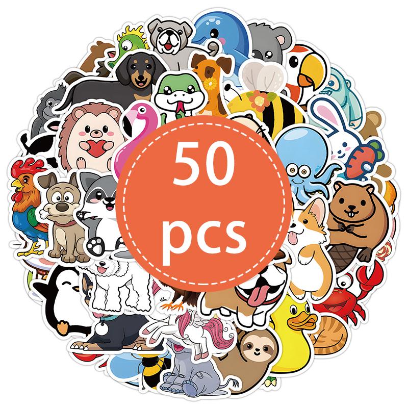 50 ШТ. Милые Наклейки с Животными Цветные Мультяшные Наклейки с Животными Водонепроницаемые Виниловые Наклейки с Животными из Зоопарка Бутылка для Воды Ноутбук Скрапбукинг