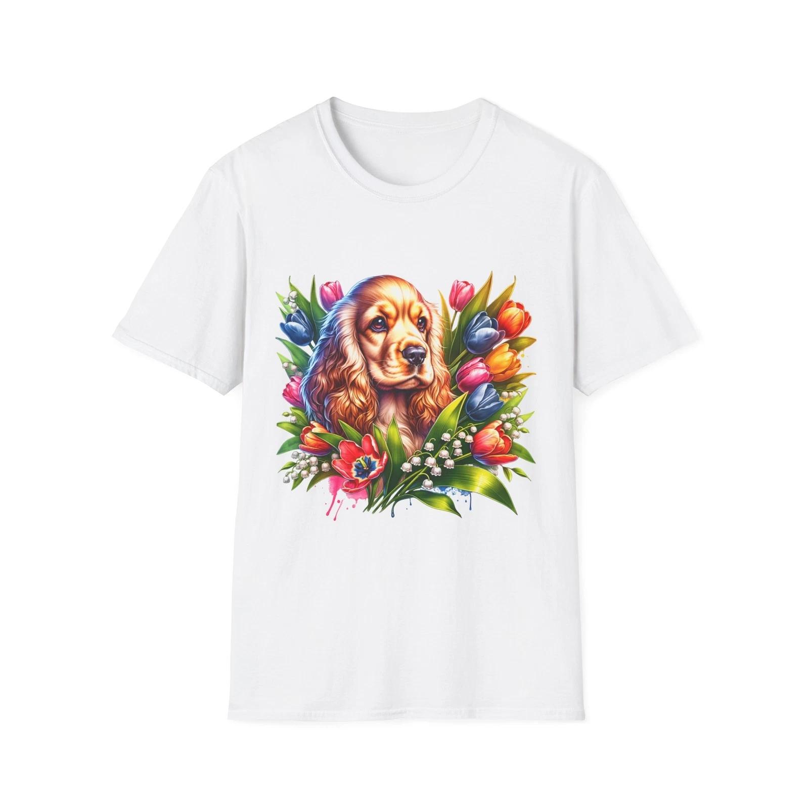 

Floral Dog Art Unisex T-Shirt, Pet Lover Gift, Cocker Spaniel Shirt, Spring Tee, 4XL