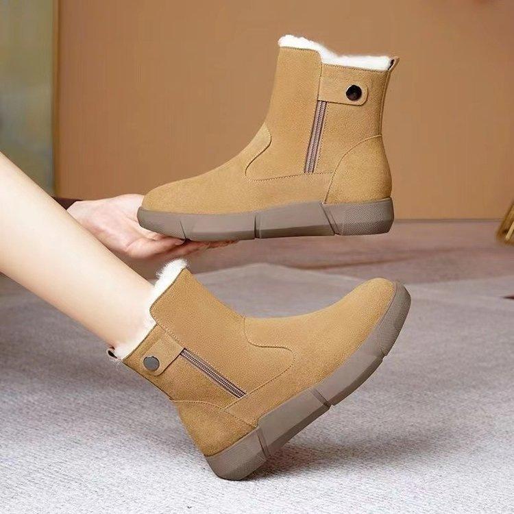 

Женские зимние ботинки 2025 новые зимние ботинки с утолщенным теплым коротким голенищем, нескользящие хлопковые ботинки, северо-восточные толстоподошвенные морозостойкие хлопковые ботинки 40