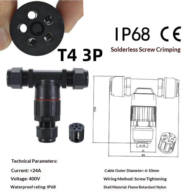 IP68 T Shape Electric Connector 1Pcs Waterproof Screw Push-in Terminal for Balcony Lighting Extensions
