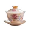 Premium Jade Porcelain Gaiwan Tea Set - Large Capacity, Three-Piece Hovering Brewer for Home Use and Souvenir Gifts
