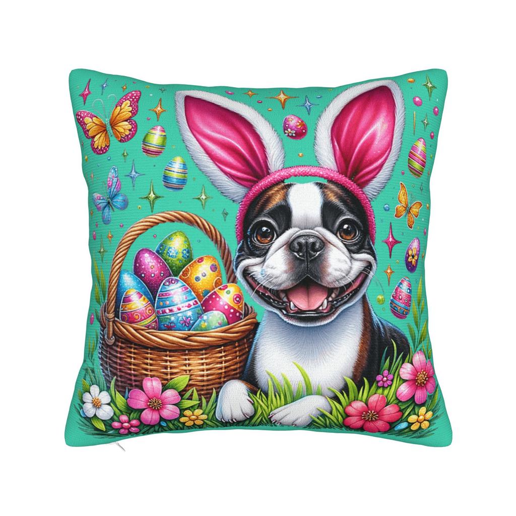 Cute Bunny Yorkie Terrier Dog Easter Eggs Pillow Cover Soft Cushion Cover Vintage Pillow Case For Office Car Home Decor