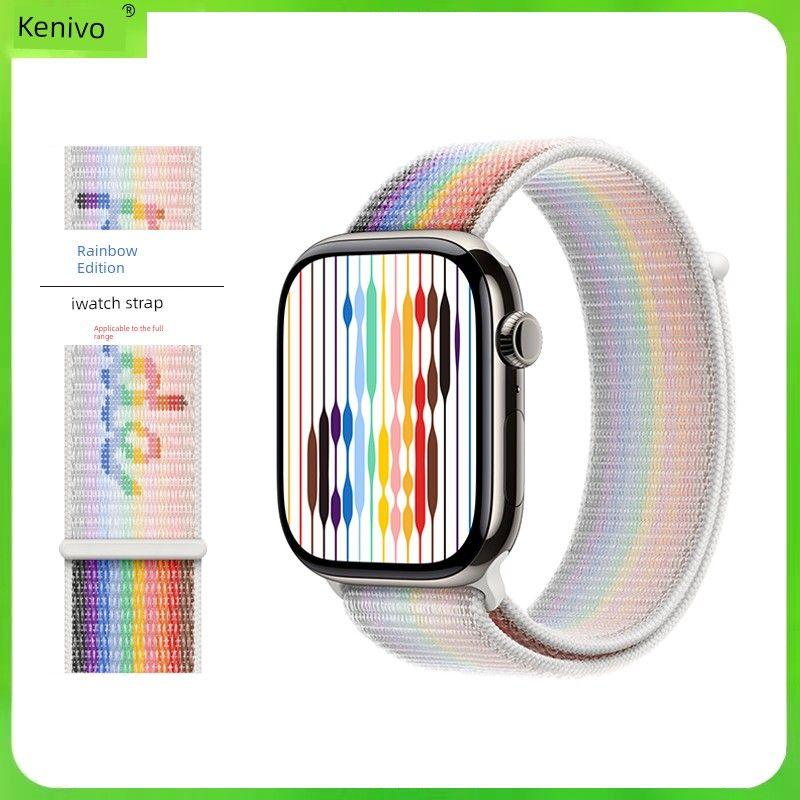

for Apple/Apple Watch 10 Strap IWatch Nylon Loop 9 Wrist Strap Se Woven Ultra2 New Arrival Fancy 46mm Plum Color S8 Sports Summer 7 Watch Bracelet Rainbow Edition [42mm dial] iwatch s10 generation