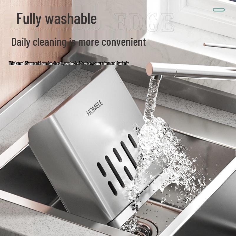 Wall-Mounted No-Drill Chopstick Holder with Multi-Compartments and Drainage, Large Capacity Cutlery Storage Box
