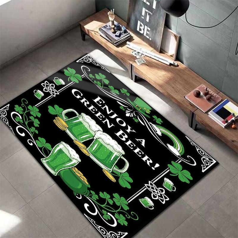 St.Patrick's Day cloverPattern Square Carpet,Area Rug,Carpet Rug for Living Room Bedroom Sofa Playroom Decor,Non-slip Floor Mat,Holiday Birthday Gifts