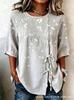 European and American summer new women's tops, shirts, geometric printing buttons, drawstrings, half-sleeved tops, T-shirts, women's clothing