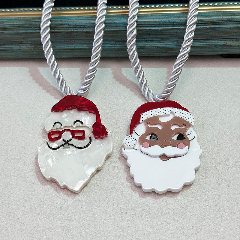 Santa Claus Necklace - Handmade Acrylic Pendant Cord, Personalized Christmas Sweater Chain