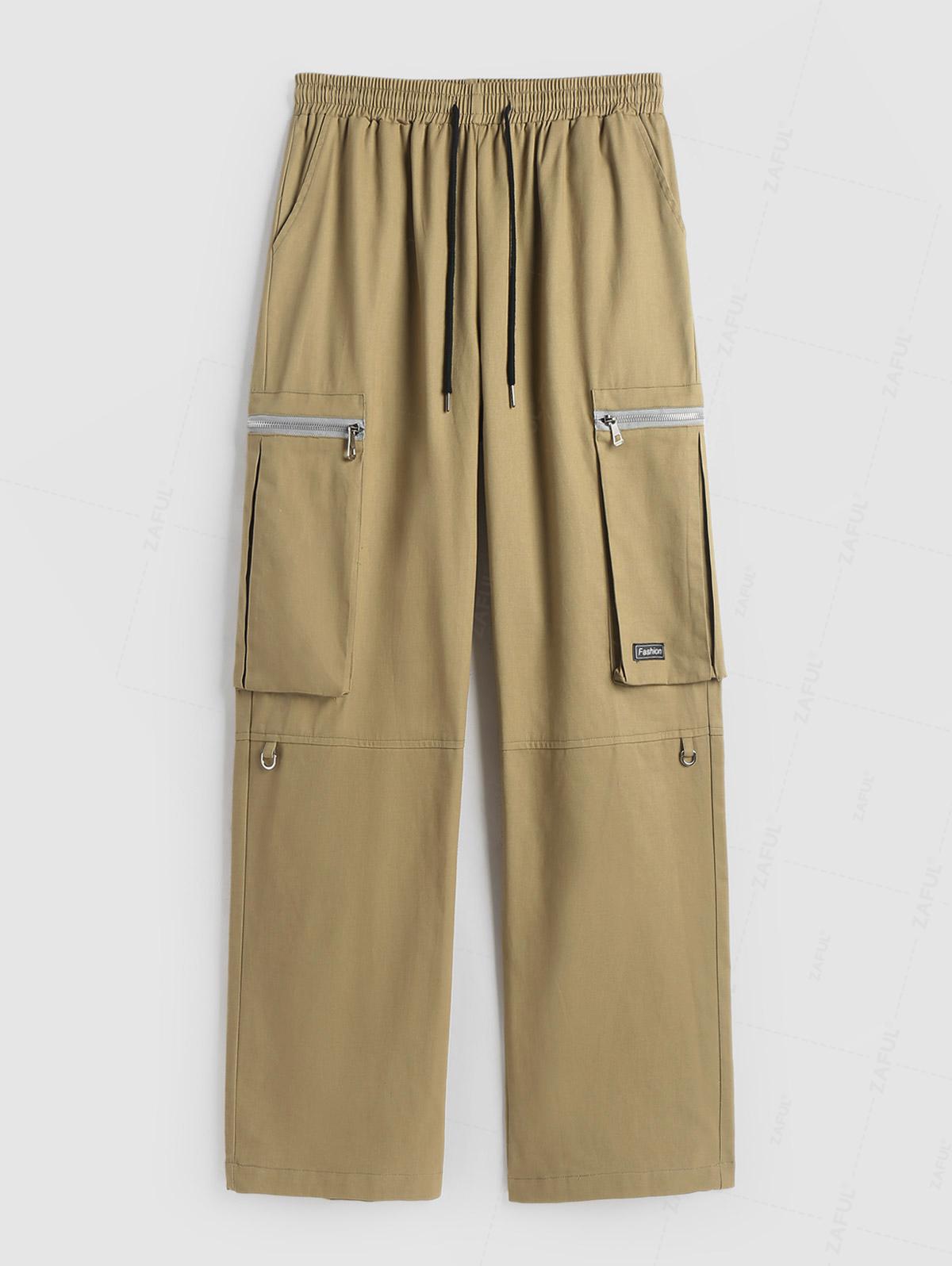 ZAFUL Однотонные брюки карго широкого кроя на кулиске с карманом на молнии M света кофе — фото 5
