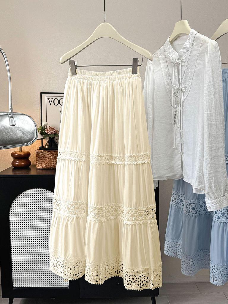 Elegant Hollow Crochet Patchwork A-Line Skirt - Spring/Summer 2026 Collection.