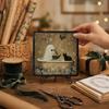 Spooky Bathroom Sink Ornament Halloween Wooden Sign with Metal Stand, Ghost Table Festive Counter Decor Centerpiece for Home Office Tabletop