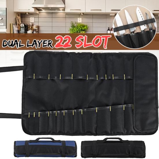 22 Pockets Portable Carrying Kitchen Chef Knife Roll Bag Cutlery Storage Case