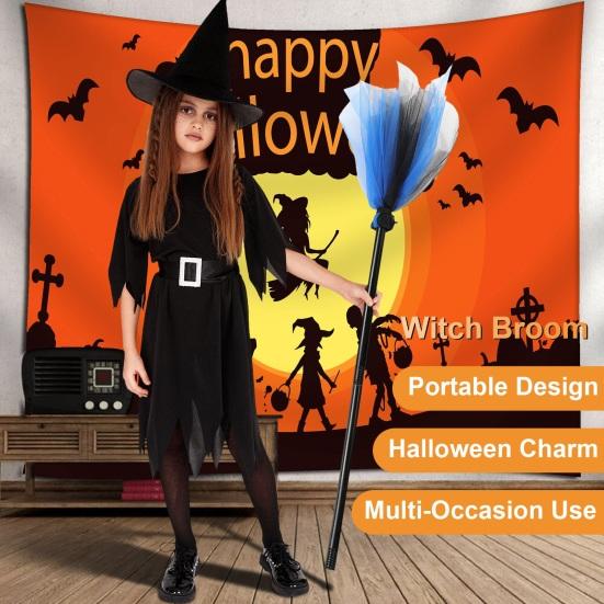 Halloween Witch Broom Wizard Cosplay Accessory Halloween Party Prop Realistic Plastic Broom Decoration for Stage Performance